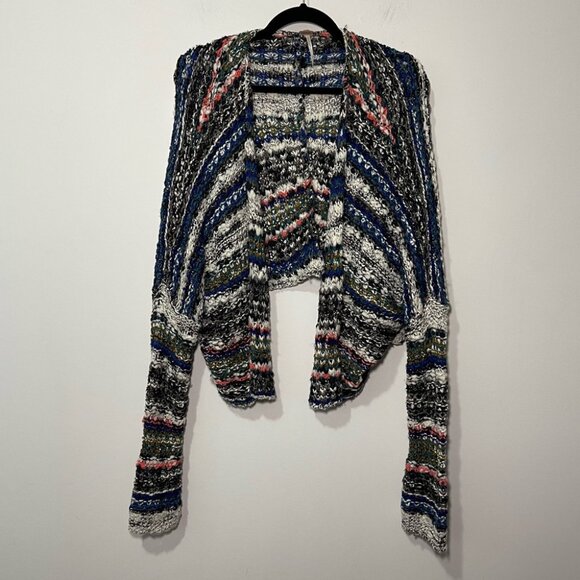 Free People Multicolor Open Knit Striped Cropped oversized Cardigan Sweater in L - Picture 1 of 6